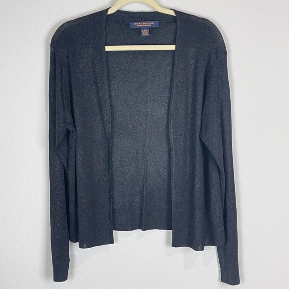 Brooks Brothers Black Metallic Open Front Lightweight Cardigan Sweater L